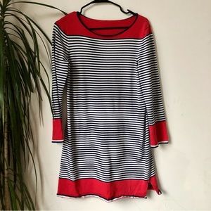 Women’s Red White Black Striped Dress Long Sleeve Size M